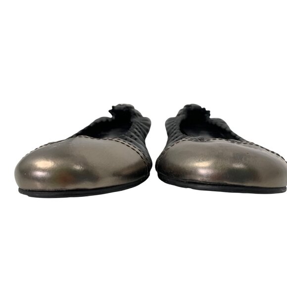 Tory Burch Abbey Black Leather Ballet Flats W/ Metallic Cap Toe Size 7.5 EUC - Picture 11 of 11